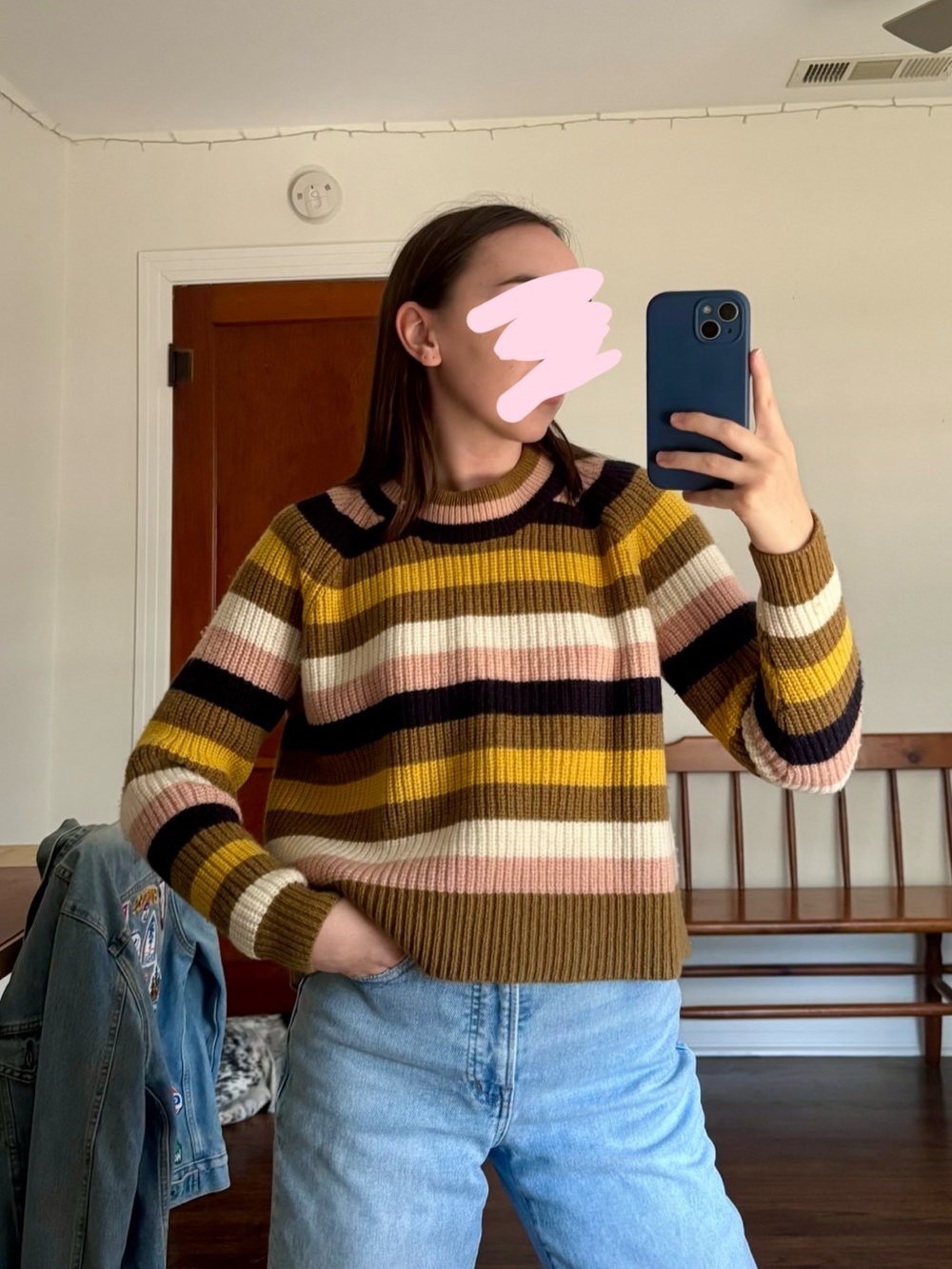Madewell Striped Crewneck Sweater XXS/XS Pink Tan/Brown White
